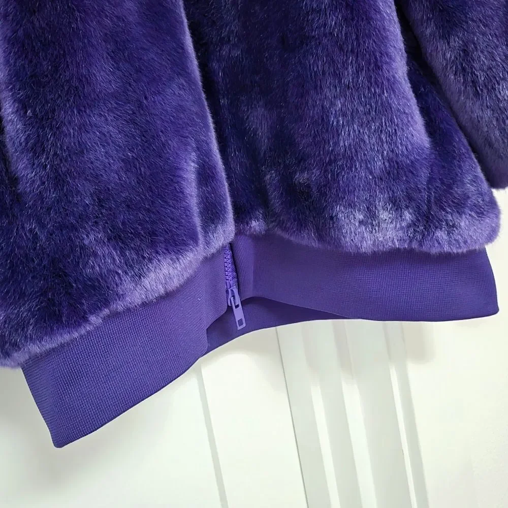 Tibi Luxe Faux Fur Mid Length Sporty Bomber Jacket in Purple - Picture 6 of 13